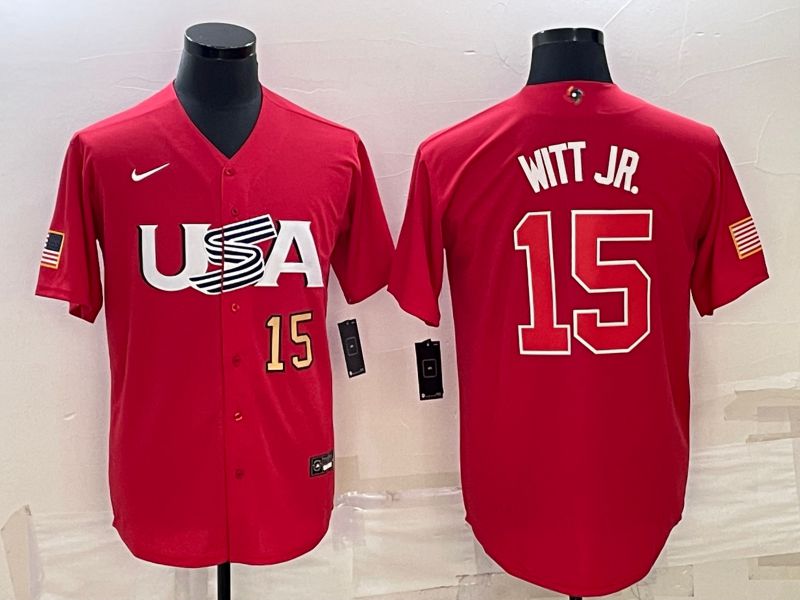 Men 2023 World Cub USA #15 Witt jr Red Nike MLB Jersey5